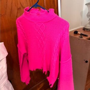 NYC Bright Hot Pink Cable Knit Sweater